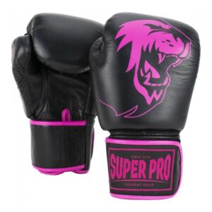 Gants de boxe cuir SUPER PRO Warrior noir/rose